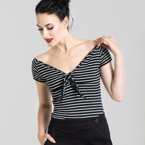 Hell Bunny Hannah 50s Top Black & White Stripes